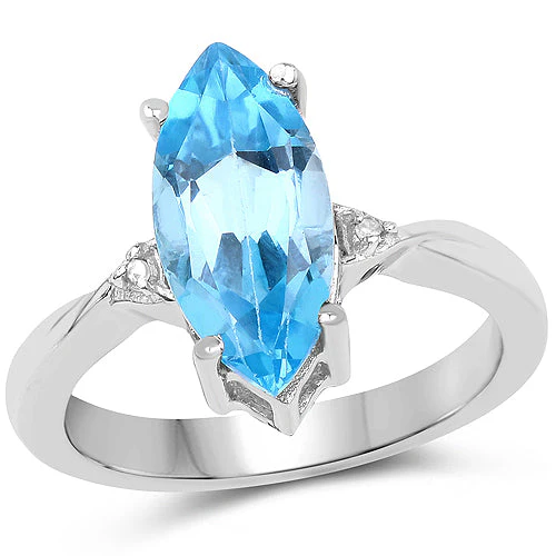 3.67 Carat Genuine Swiss Blue Topaz and White Diamond .925 Sterling Silver Ring - Image 4