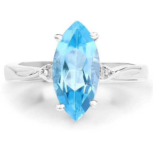 3.67 Carat Genuine Swiss Blue Topaz and White Diamond .925 Sterling Silver Ring - Image 6