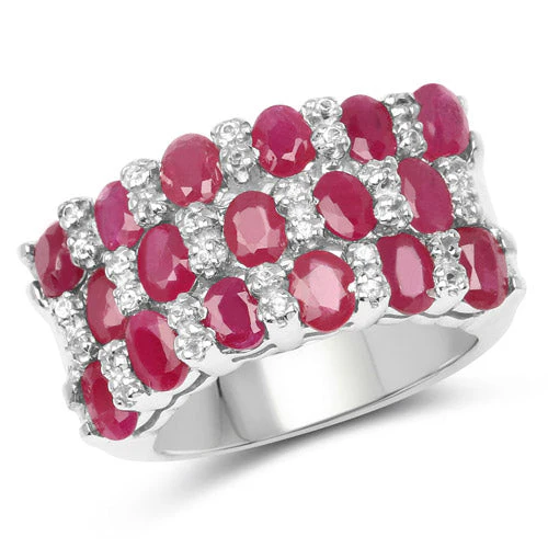 3.69 Carat Genuine Ruby and White Topaz .925 Sterling Silver Ring - Image 4