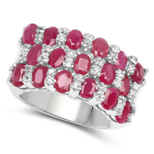 3.69 Carat Genuine Ruby and White Topaz .925 Sterling Silver Ring - Image 5
