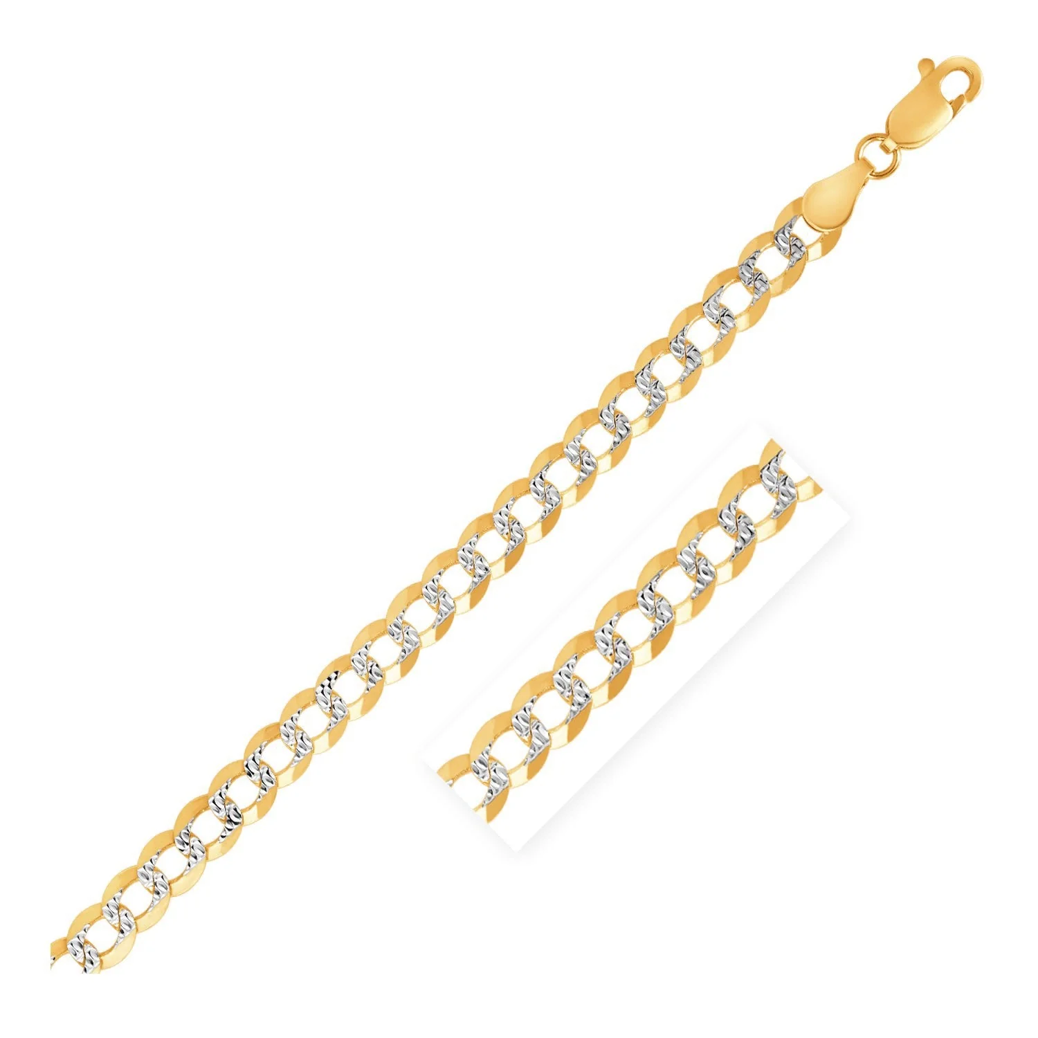 3.6mm 14k Two Tone Gold Pave Curb Bracelet - Image 5
