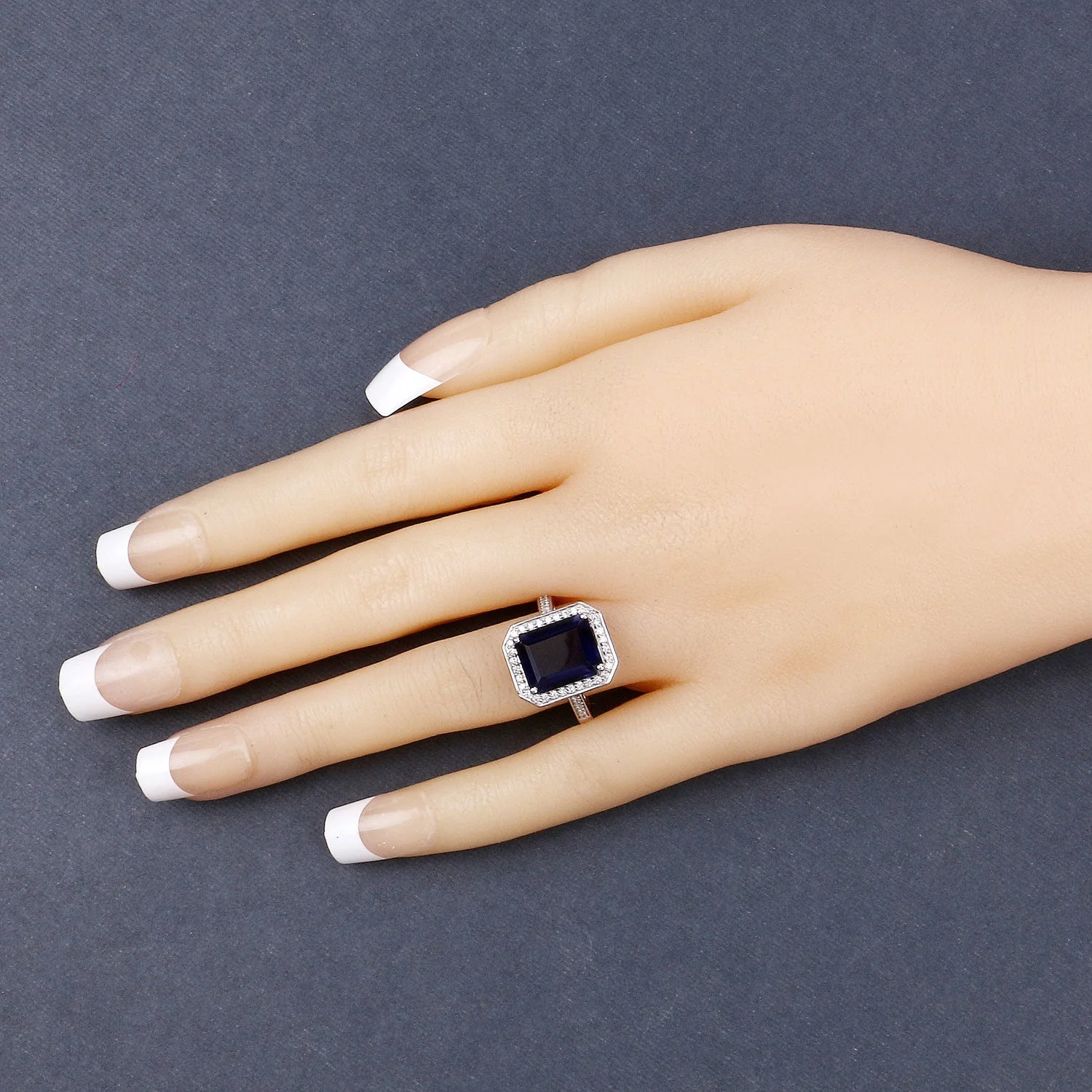 3.70 Carat Genuine Iolite and White Diamond 14K White Gold Ring - Image 3