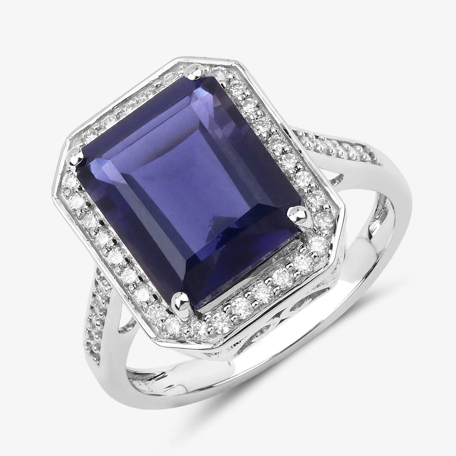 3.70 Carat Genuine Iolite and White Diamond 14K White Gold Ring - Image 4
