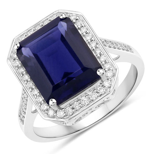 3.70 Carat Genuine Iolite and White Diamond 14K White Gold Ring - Image 5