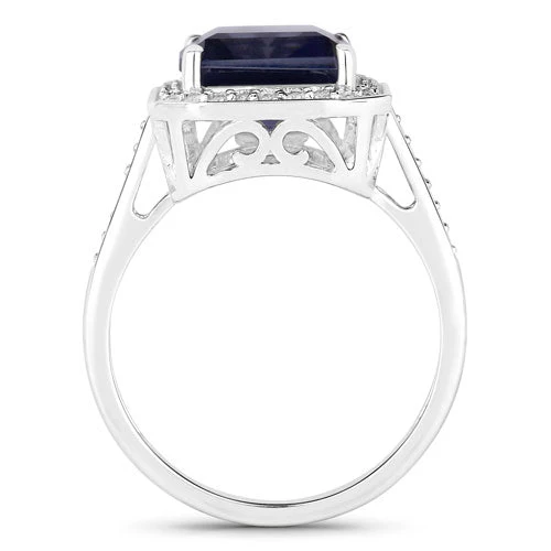 3.70 Carat Genuine Iolite and White Diamond 14K White Gold Ring - Image 6