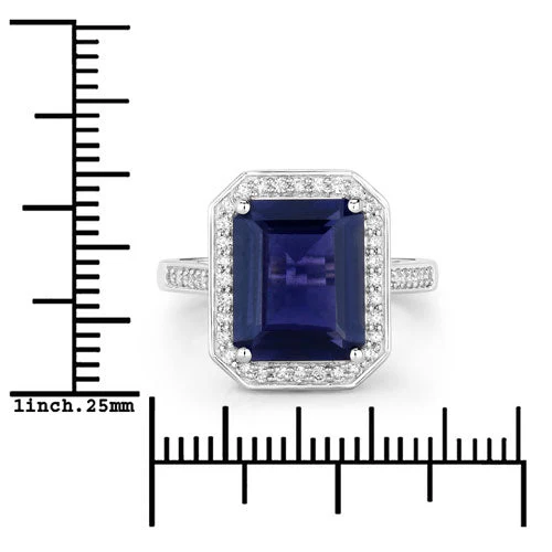 3.70 Carat Genuine Iolite and White Diamond 14K White Gold Ring - Image 7
