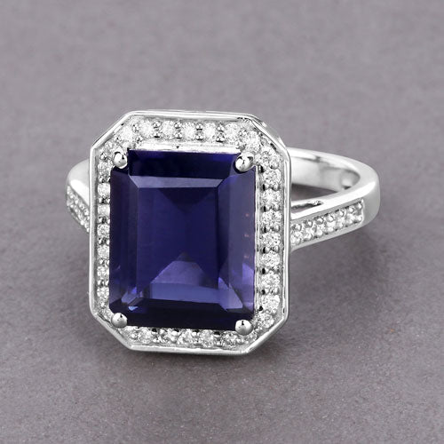 3.70 Carat Genuine Iolite and White Diamond 14K White Gold Ring - Image 8