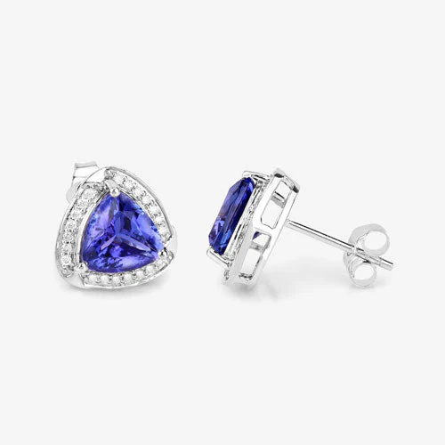 3.70 Carat Genuine Tanzanite and White Diamond 14K White Gold Earrings - Image 10