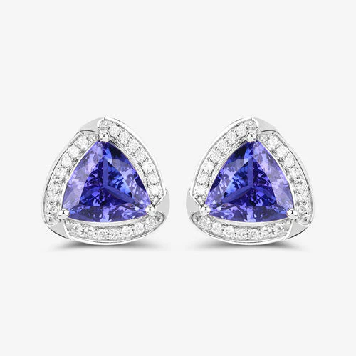 3.70 Carat Genuine Tanzanite and White Diamond 14K White Gold Earrings - Image 11
