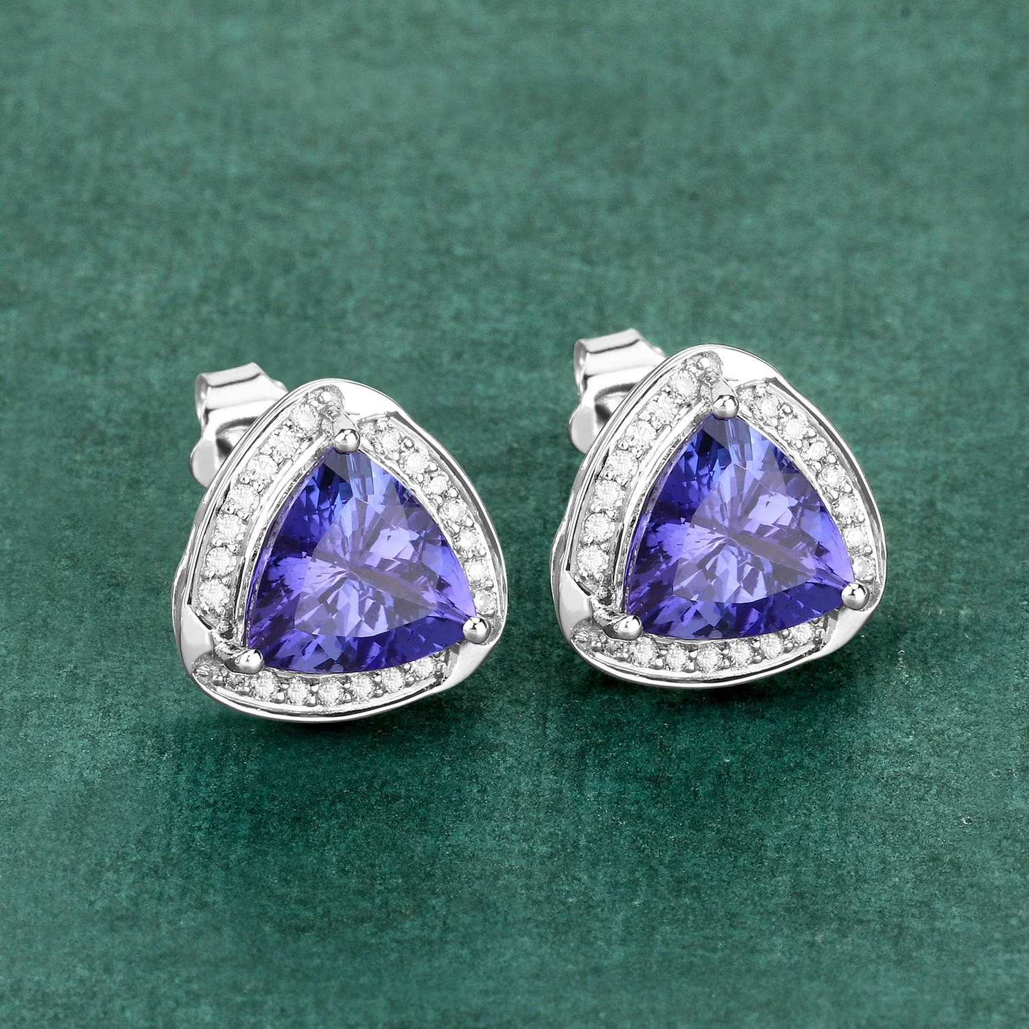 3.70 Carat Genuine Tanzanite and White Diamond 14K White Gold Earrings - Image 2