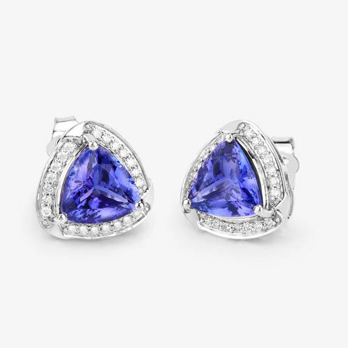 3.70 Carat Genuine Tanzanite and White Diamond 14K White Gold Earrings - Image 9