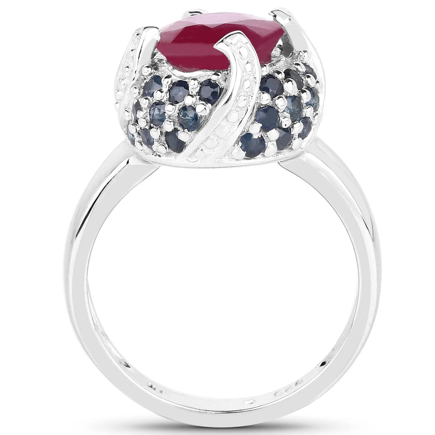 3.70 Carat Glass Filled Ruby and Blue Sapphire .925 Sterling Silver Ring - Image 2