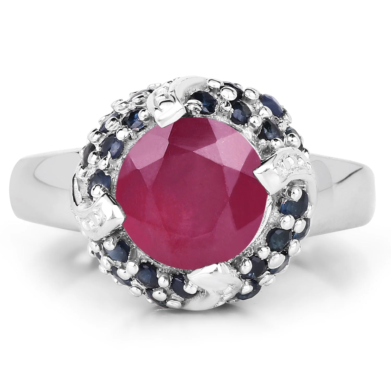 3.70 Carat Glass Filled Ruby and Blue Sapphire .925 Sterling Silver Ring - Image 3