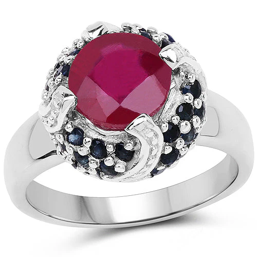 3.70 Carat Glass Filled Ruby and Blue Sapphire .925 Sterling Silver Ring - Image 4