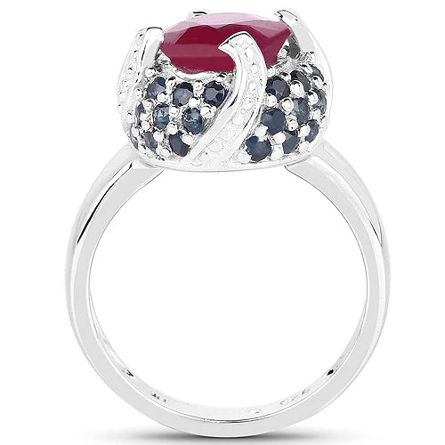 3.70 Carat Glass Filled Ruby and Blue Sapphire .925 Sterling Silver Ring - Image 5