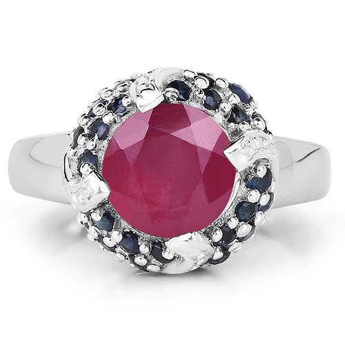 3.70 Carat Glass Filled Ruby and Blue Sapphire .925 Sterling Silver Ring - Image 6