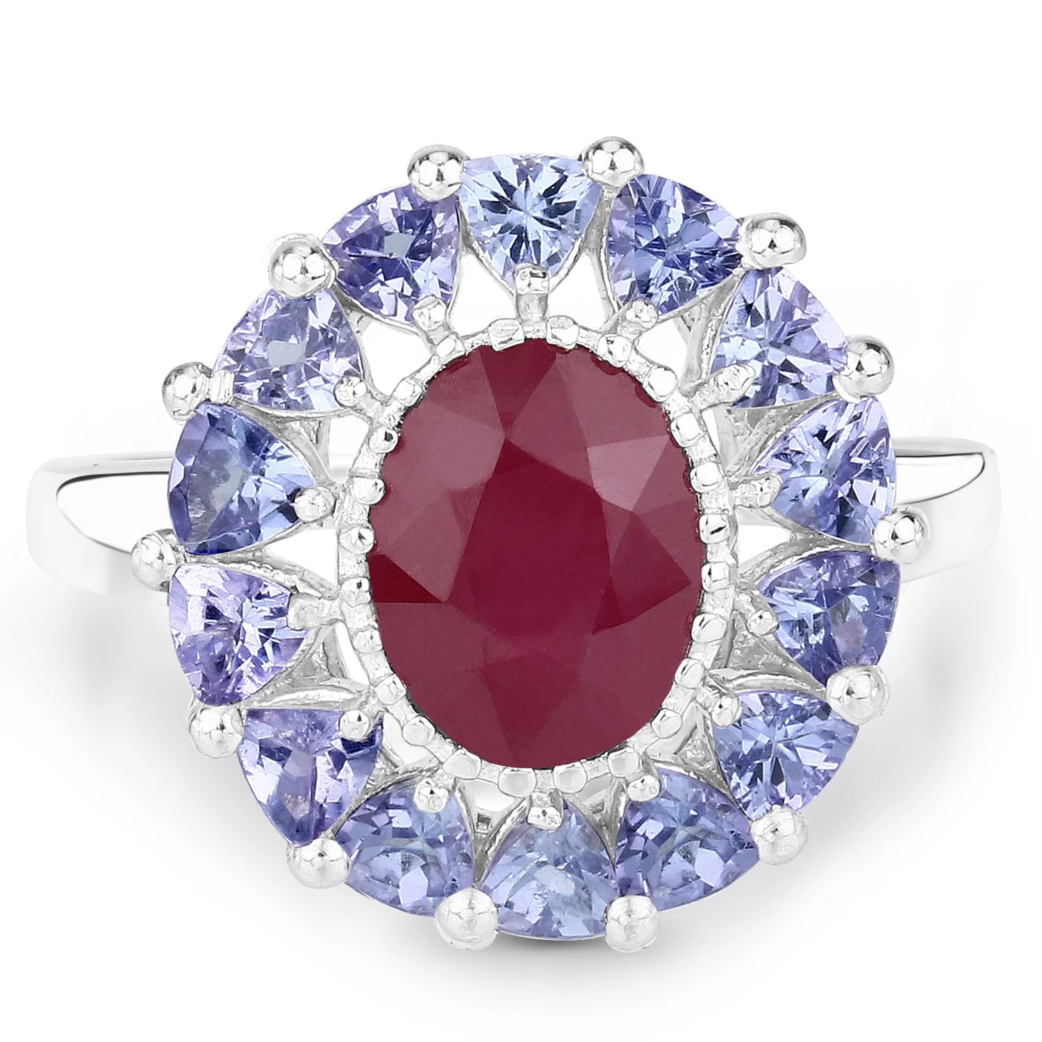 3.70 Carat Glass Filled Ruby and Tanzanite .925 Sterling Silver Ring - Image 3