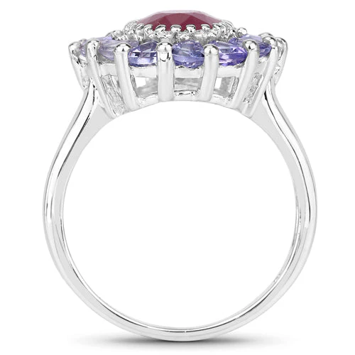 3.70 Carat Glass Filled Ruby and Tanzanite .925 Sterling Silver Ring - Image 5