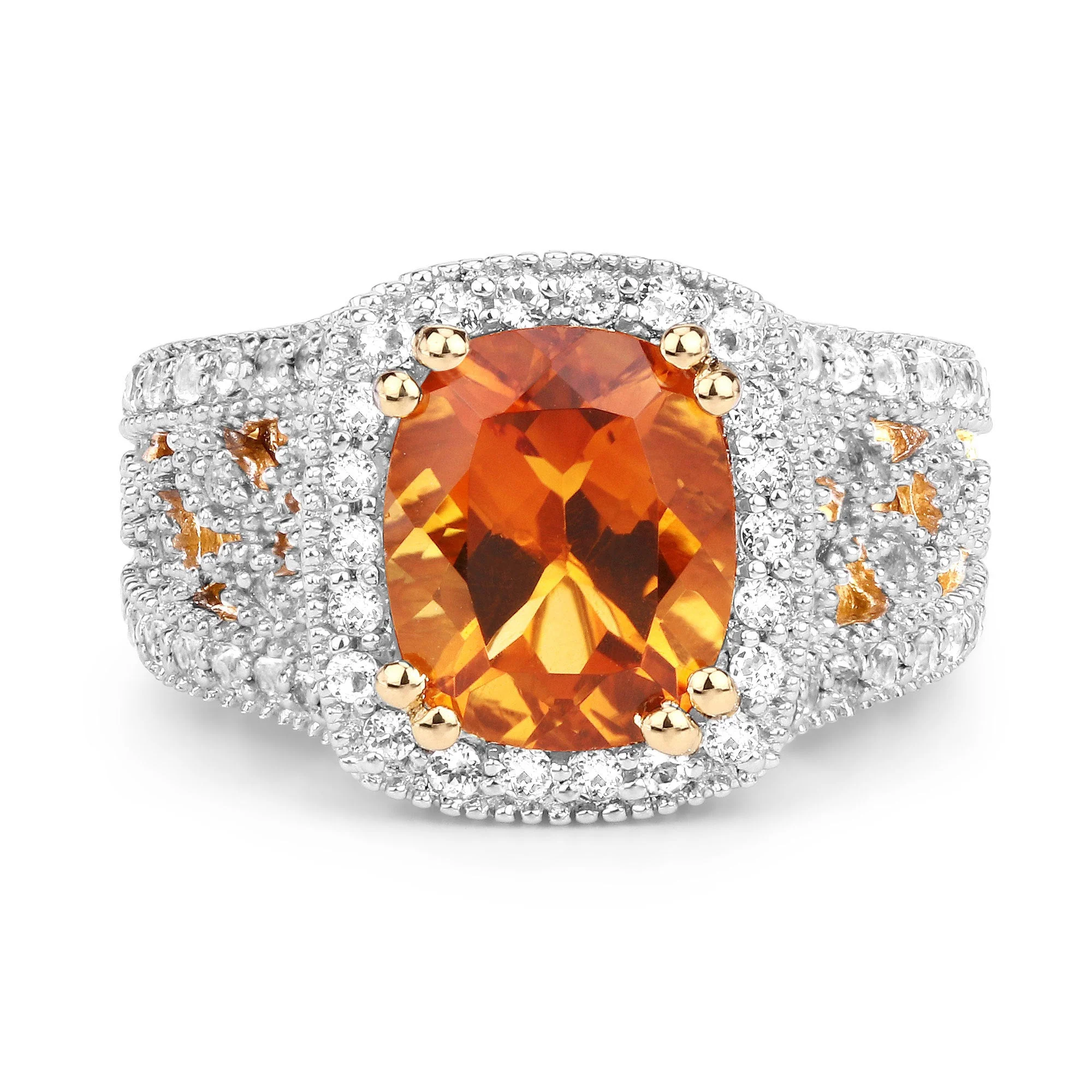 3.71 Carat Genuine Citrine and White Topaz .925 Sterling Silver Ring - Image 3