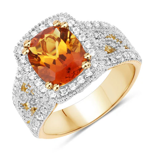 3.71 Carat Genuine Citrine and White Topaz .925 Sterling Silver Ring - Image 4