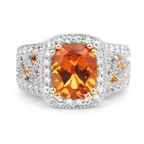 3.71 Carat Genuine Citrine and White Topaz .925 Sterling Silver Ring - Image 6