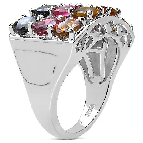 3.72 Carat Genuine Multi Tourmaline .925 Sterling Silver Ring - Image 6