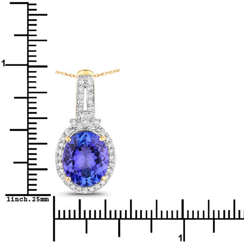 3.74 Carat Genuine Tanzanite and White Diamond 14K Yellow Gold Pendant - Image 3