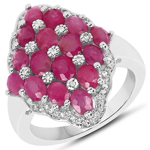3.80 Carat Ruby and White Zircon .925 Sterling Silver Ring - Image 2