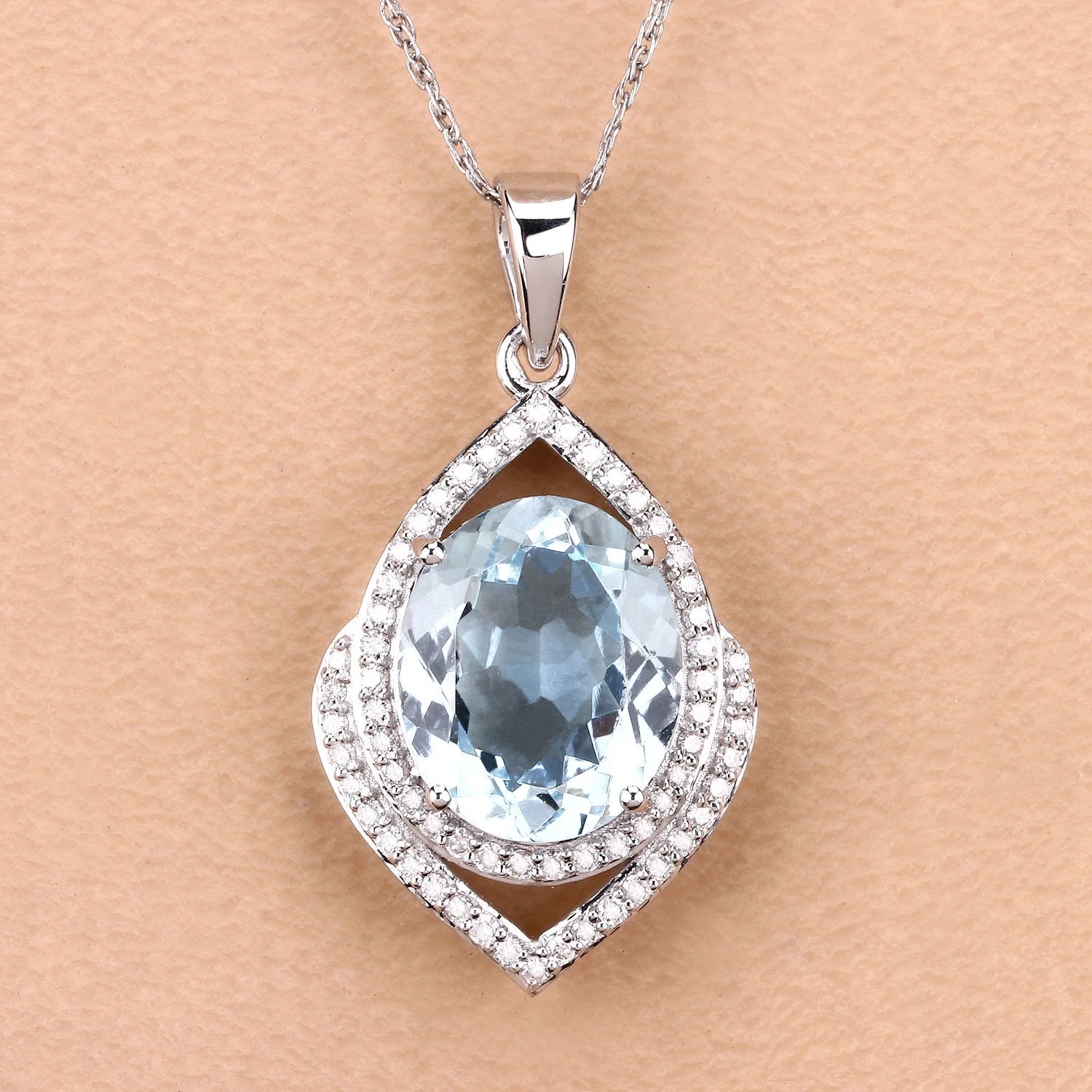 3.82 Carat Genuine Aquamarine and White Diamond 14K White Gold Pendant - Image 4