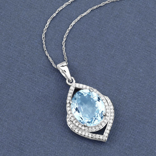 3.82 Carat Genuine Aquamarine and White Diamond 14K White Gold Pendant - Image 6