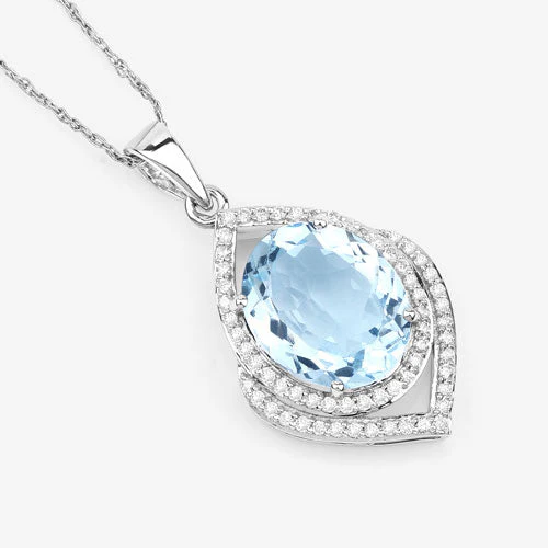 3.82 Carat Genuine Aquamarine and White Diamond 14K White Gold Pendant - Image 7