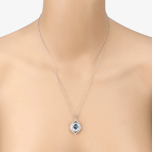 3.82 Carat Genuine Aquamarine and White Diamond 14K White Gold Pendant - Image 9