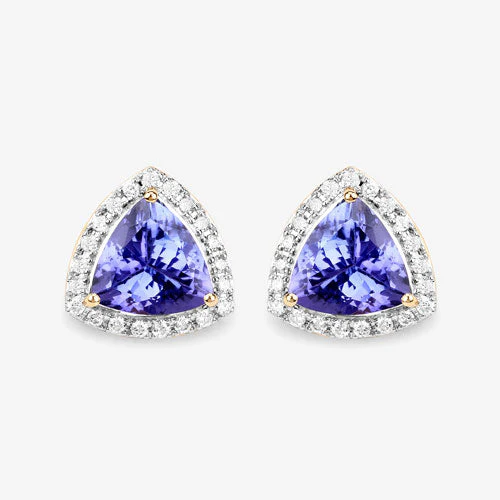 3.82 Carat Genuine Tanzanite and White Diamond 14K Yellow Gold Earrings - Image 10