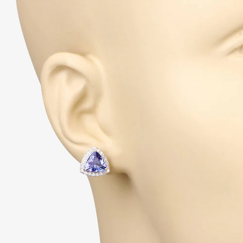 3.82 Carat Genuine Tanzanite and White Diamond 14K Yellow Gold Earrings - Image 11