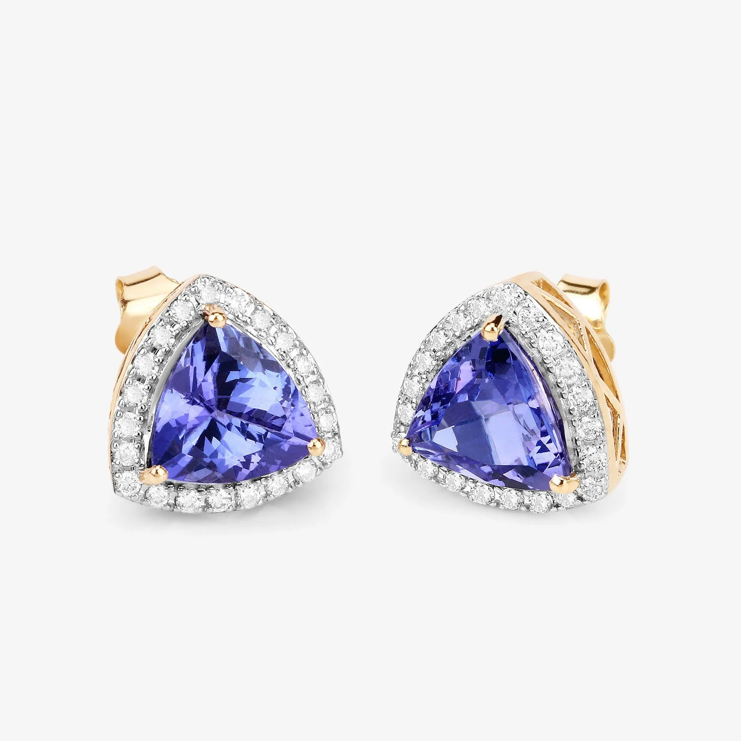 3.82 Carat Genuine Tanzanite and White Diamond 14K Yellow Gold Earrings - Image 3