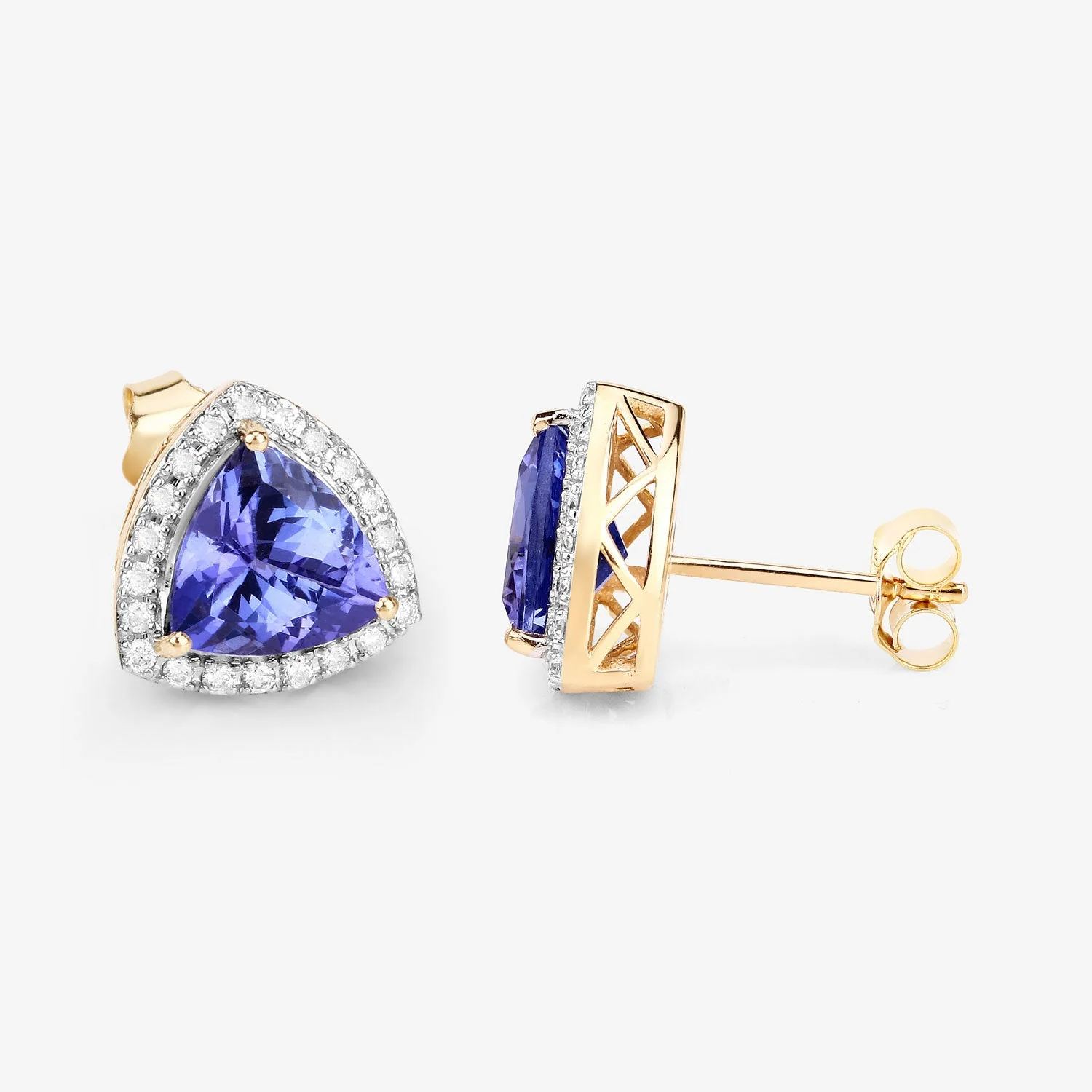 3.82 Carat Genuine Tanzanite and White Diamond 14K Yellow Gold Earrings - Image 4