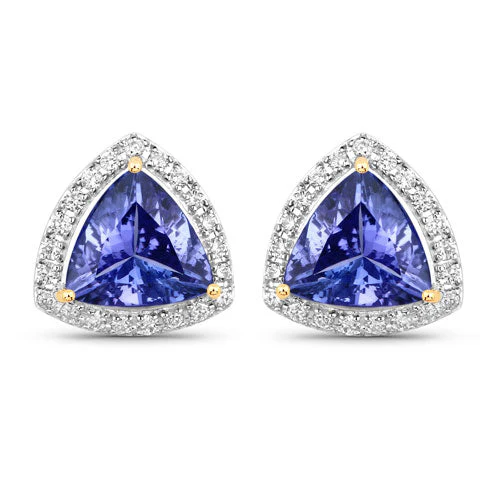 3.82 Carat Genuine Tanzanite and White Diamond 14K Yellow Gold Earrings - Image 5