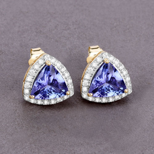 3.82 Carat Genuine Tanzanite and White Diamond 14K Yellow Gold Earrings - Image 6