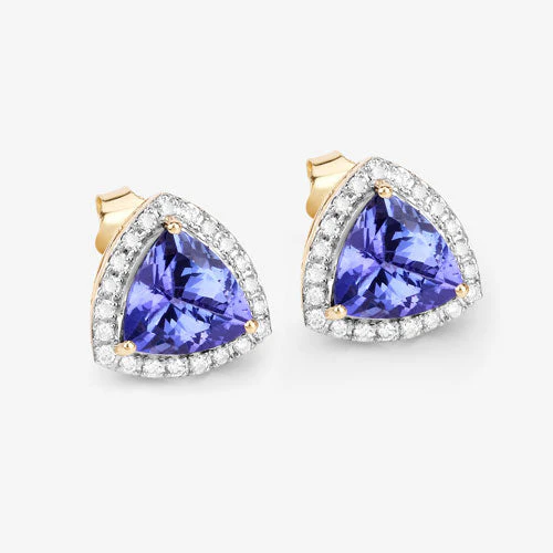 3.82 Carat Genuine Tanzanite and White Diamond 14K Yellow Gold Earrings - Image 9