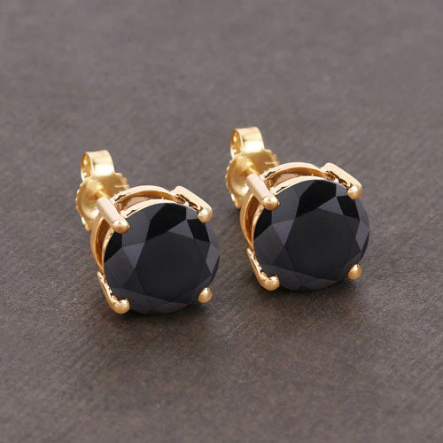 3.84 Carat Genuine Black Diamond 14K Yellow Gold Earrings - Image 8