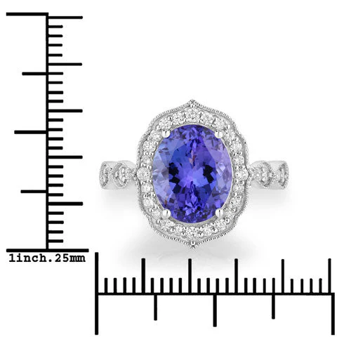 3.85 Carat Genuine Tanzanite and White Diamond 14K White Gold Ring - Image 3