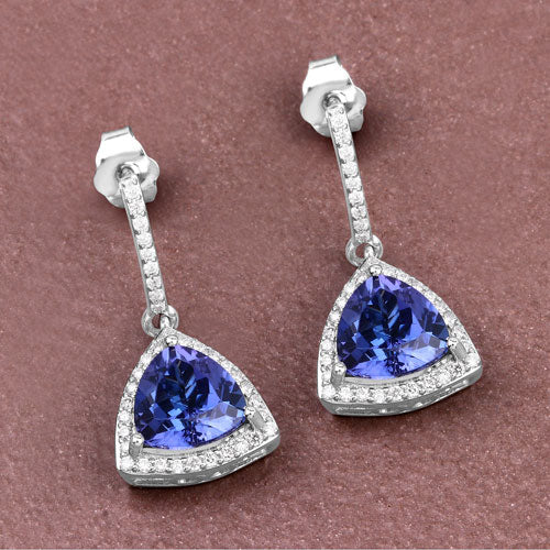 3.86 Carat Genuine Tanzanite and White Diamond 14K White Gold Earrings - Image 5