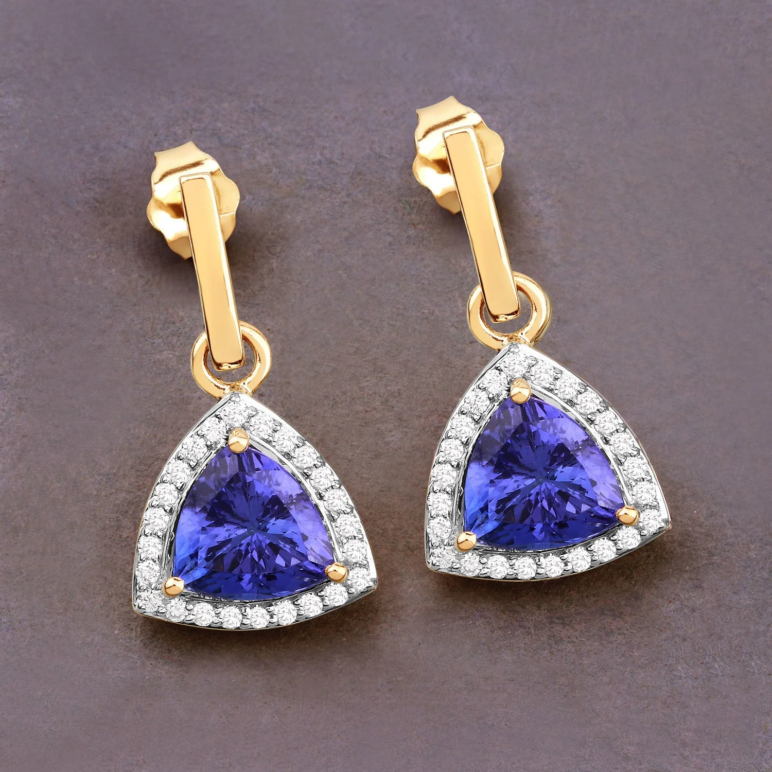 3.86 Carat Genuine Tanzanite and White Diamond 14K Yellow Gold Earrings - Image 2
