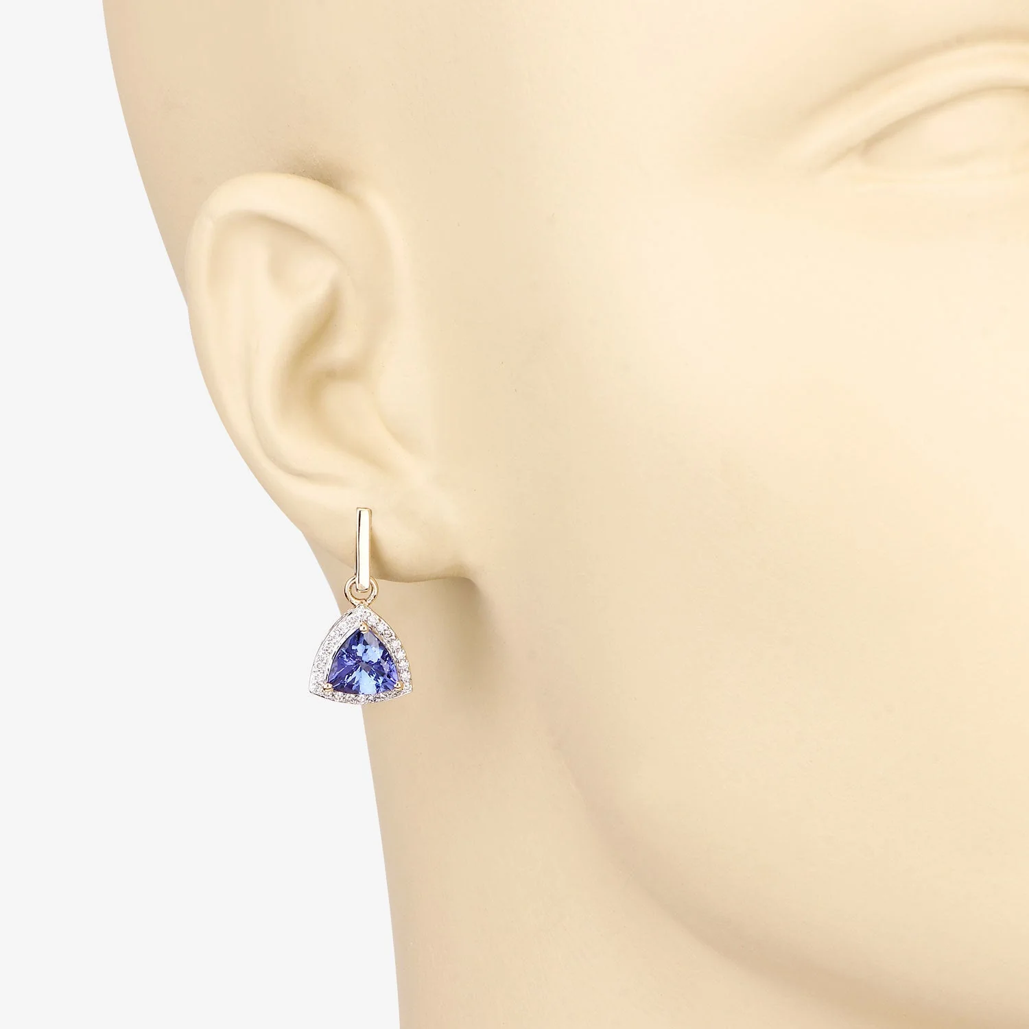 3.86 Carat Genuine Tanzanite and White Diamond 14K Yellow Gold Earrings - Image 3