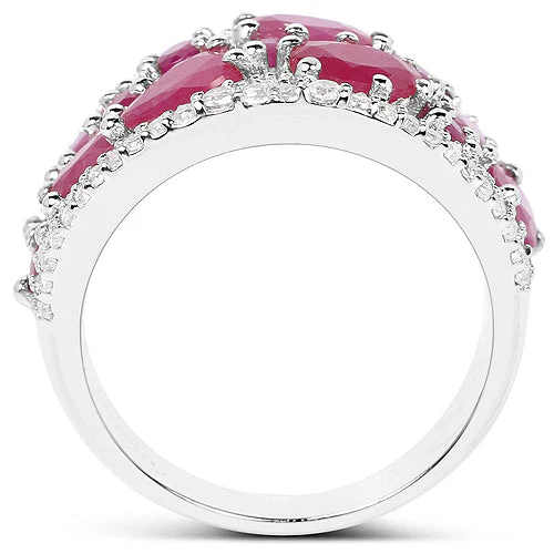 3.89 Carat Genuine Ruby and White Zircon .925 Sterling Silver Ring - Image 2