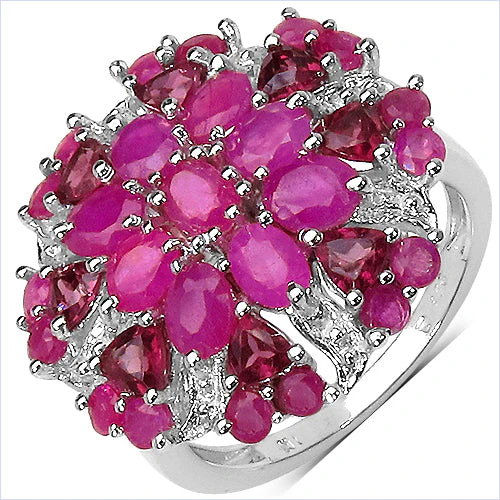 3.90 Carat Genuine Ruby & Rhodolite .925 Sterling Silver Ring