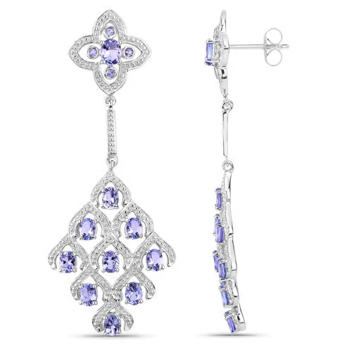 3.90 Carat Genuine Tanzanite and White Topaz .925 Sterling Silver Earrings - Image 4