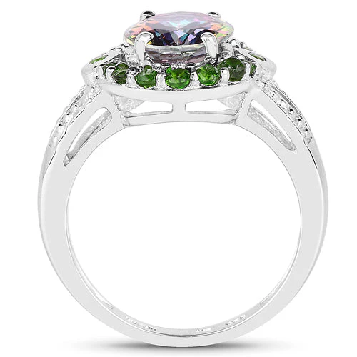 3.92 Carat Genuine Mystic Quartz& Chrome Diopside .925 Sterling Silver Ring - Image 5