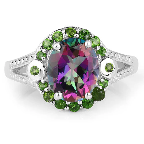 3.92 Carat Genuine Mystic Quartz& Chrome Diopside .925 Sterling Silver Ring - Image 6