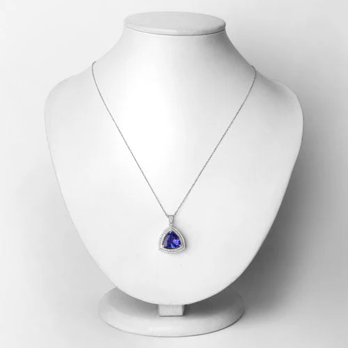 3.93 Carat Genuine Tanzanite and White Diamond 14K White Gold Pendant - Image 2